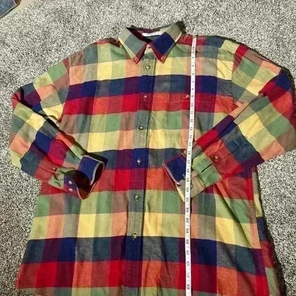 Orvis Mens Flannel Shirt L Green Blue Red Plaid Cotton Button Down Collar - Picture 2 of 8